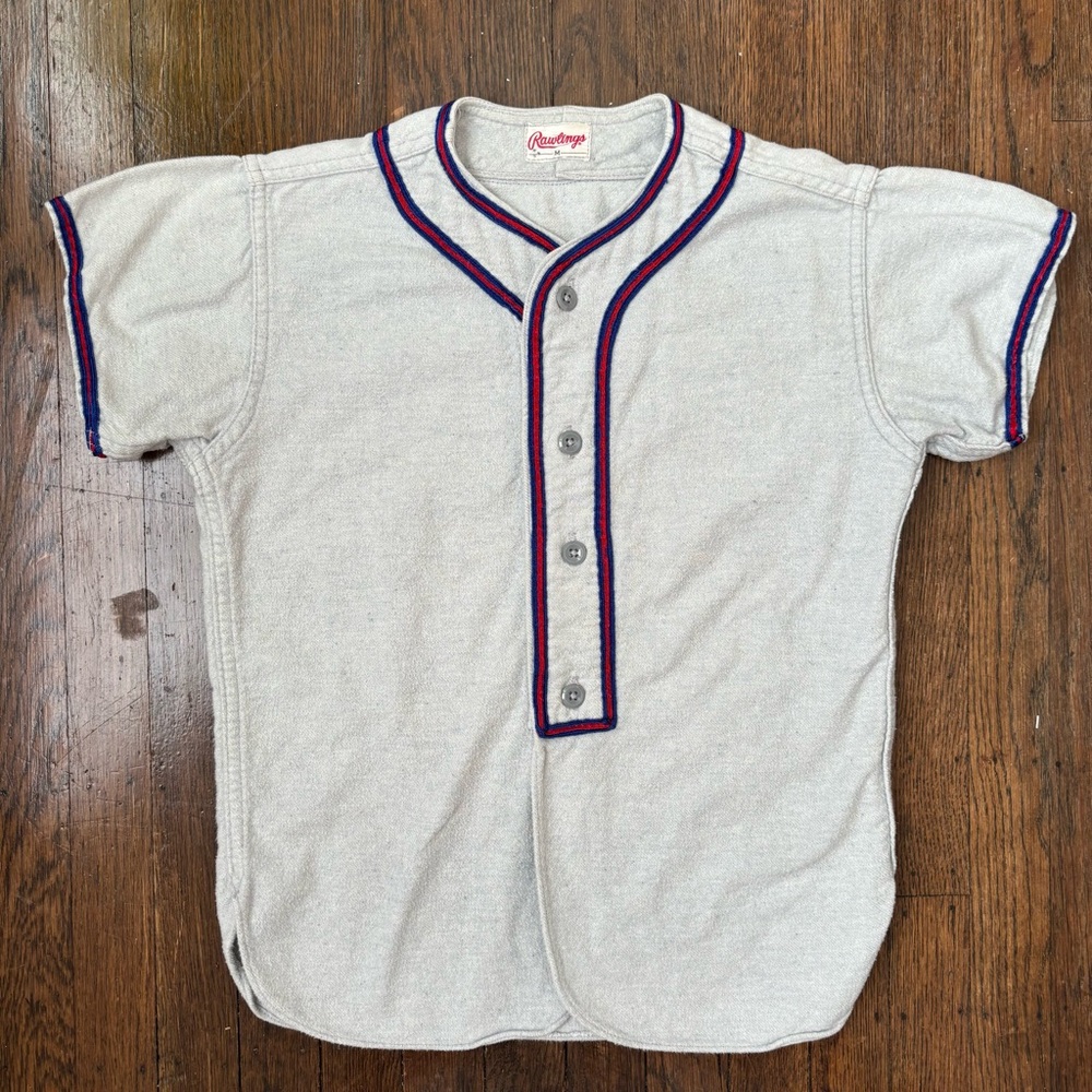 Vintage 70’s Rawlings Baseball Jersey - Grey/White with Blue and Red Trim